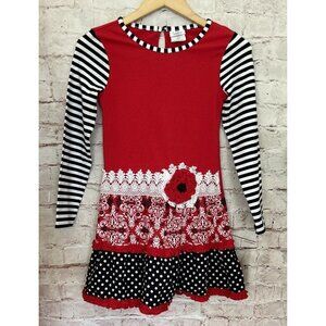 Counting Daisies Dress Girls Size 12 Long Sleeve Red Black Bandana Striped NEW